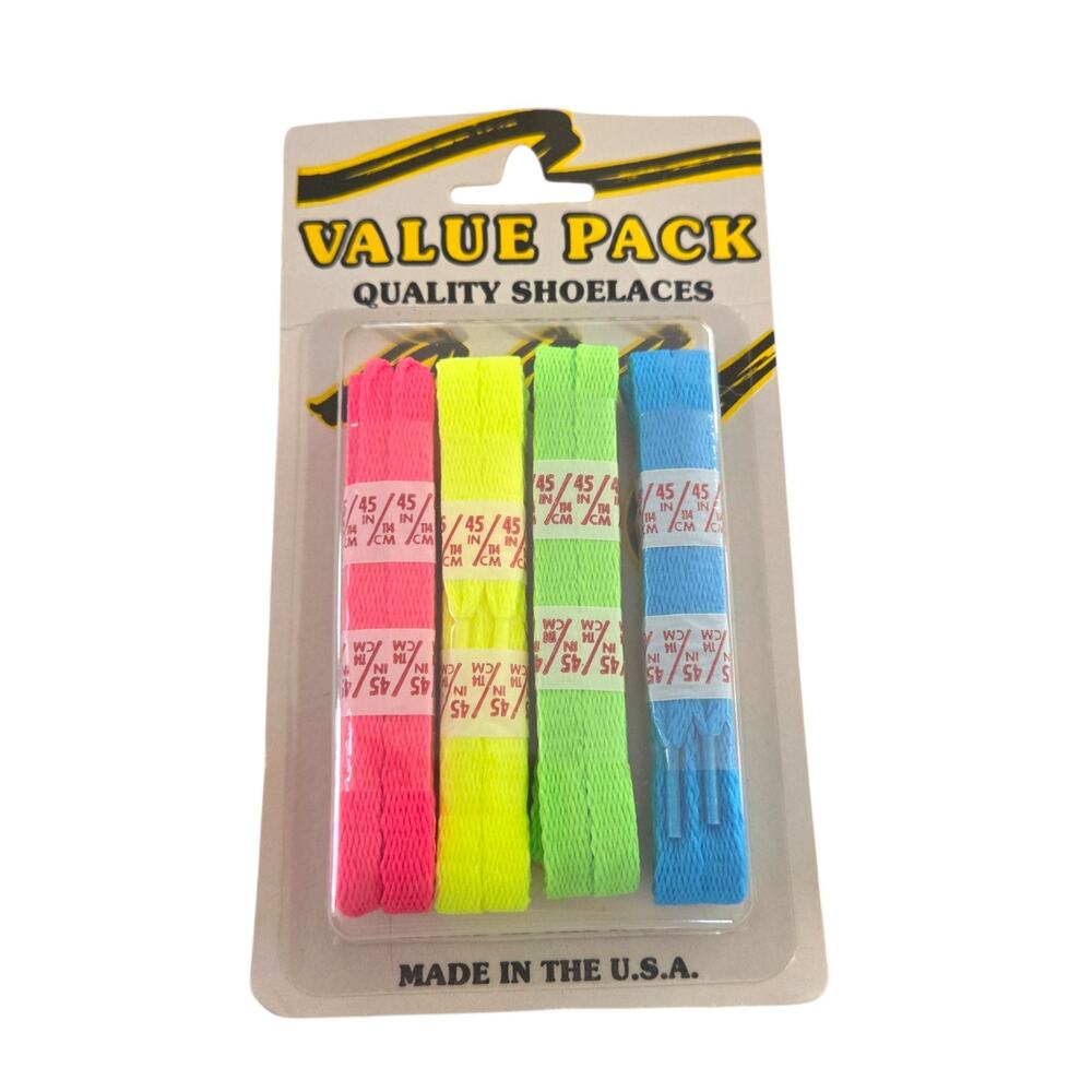 NEW Vintage 80s Mitchellace 4 Pack Neon 45" Shoelaces Green Yellow Pink Blue USA